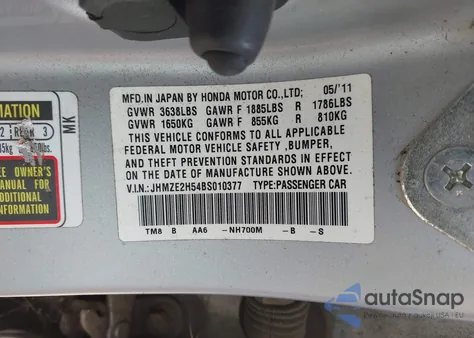 2011 Honda Insight Lx z USA, uszkodzony, nr VIN JHMZE2H54BS010377